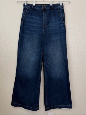 NWOT Ann Taylor The Trouser High Rise Dark Wash Wide Leg Jeans, Size 12